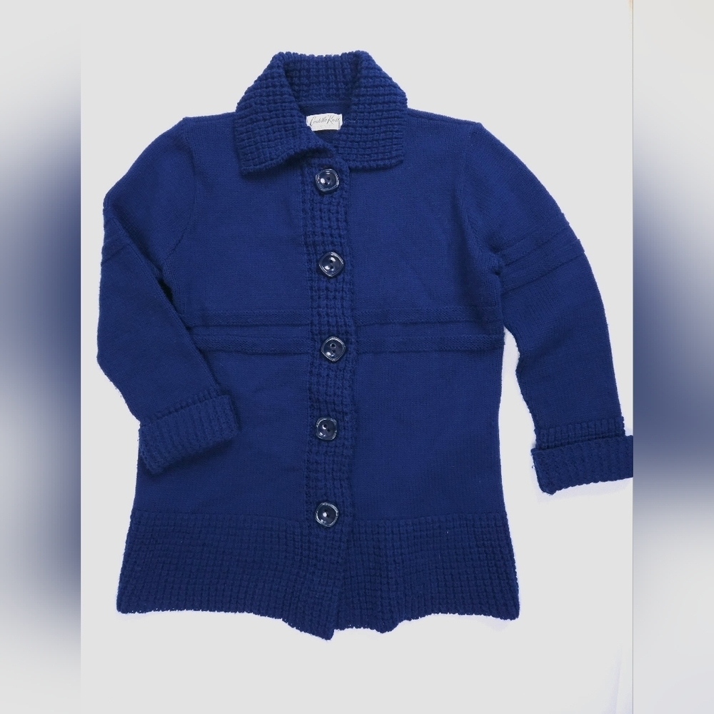 Cuddle Knit 70s Navy Blue Chunky Knit Acrylic Cardigan Women's Medium